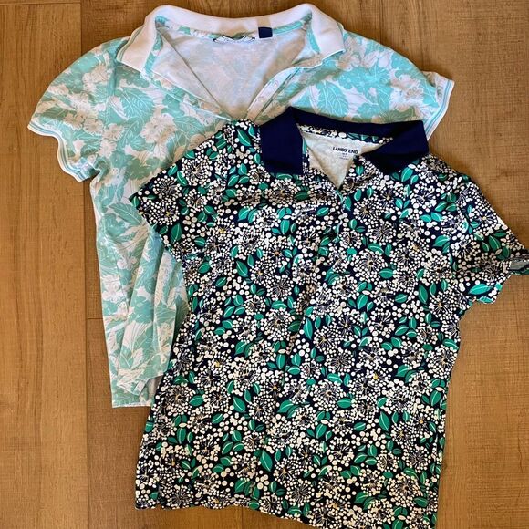 Bundle Lands End Medium Polo Blue Daisy Collared Shirts - Picture 1 of 7